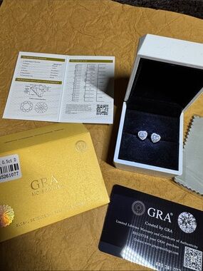 GRA Certified Moissanite Heart Stud 0.5 ct Earrings Silver Tone